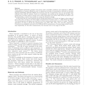 Utilization of Water Hyacinth in the Treatment and Disposal of Tannery Waste Water