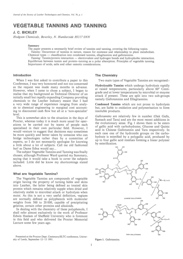 Vegetable Tannins and Tanning