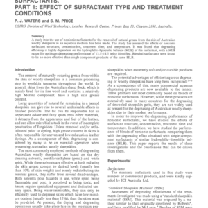 A Study of the Aqueous Degreasing of Australian Woolly Sheepskins Using Nonionic Surfactants. Part 1: Effect of Surfactant Type and Treatment Conditions