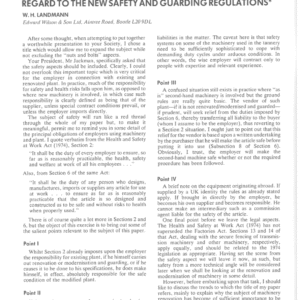 Current Trends and the Problems of Renovating Old and Second-Hand Machines for Sale, with Special Regard to the New Safety and Guarding Regulations