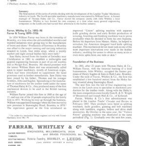 Early Leather Trades’ Engineers of Leeds, Part IV. Farrar, Whitley & Co. and Farrar & Young