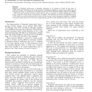 Removal of Sulphide in Tannery Effluent by Wet Oxidation