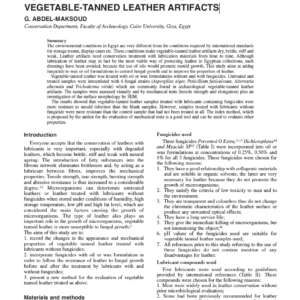 Evaluation Of Wax Or Oil/Fungicide Formulations For Preservation Of Vegetable-Tanned Leather Artifacts