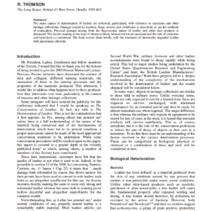 2005 Procter Memorial Lecture The Deterioration Of Leather