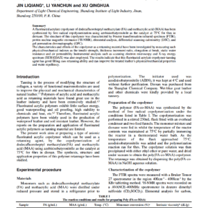 Synthesis And Application Of Fluorinated Acrylate Copolymer As A Retanning Agent-TiO2 Synthesis And Application Of Fluorinated Acrylate Copolymer As A Retanning Agent