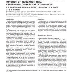 Fungal Biotransformation Of Bovine Hair PART II: Biomass And Proteases Produced As A Function Of Incubation Time. Assessment Of Hair Waste Digestion