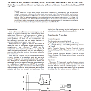 A Fast Method For Determination Of Sulfate In Tannery Waste Water
