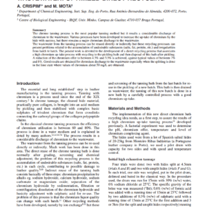 Reduction Of Waste Chrome Levels In Tannery Wastewater: Optimized Direct Recycling