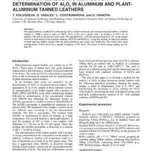Analysis Of Al2O3 In Solutions And Leathers Part II: Complexometric Method For Determination Of Al2O3 In Aluminum And Plantaluminum Tanned Leathers