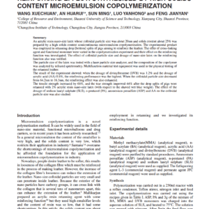 An Acrylic Resin Retanning Agent With A Reinforcing Effect: Synthesised By High Solids Content Microemulsion Copolymerization