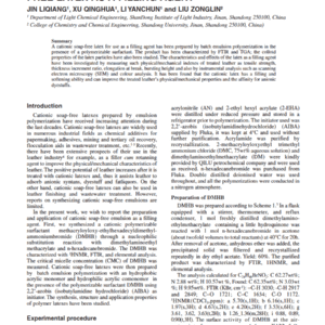 Preparation And Application Of Cationic Soapfree Latex As A Filling Agent