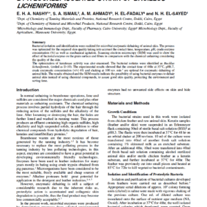 Enzymatic Bacterial Dehairing Of Bovine Hide By A Locally Isolated Strain Of Bacillus Licheniformis