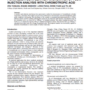 Direct Spectrophotometric Determination Of Formaldehyde In Leather Wastewater By Flow Injection Analysis With Chromotropic Acid