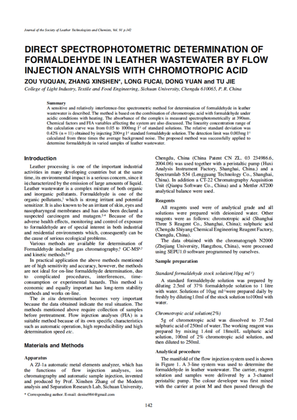 Leather Injection Direct Spectrophotometric Determination Of Formaldehyde In Leather ...