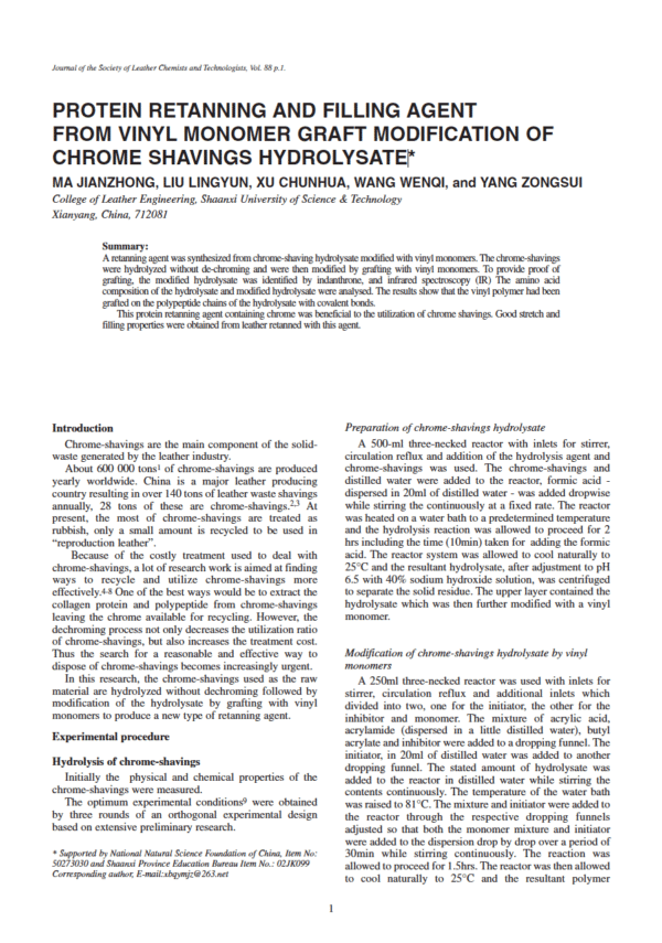 Protein Retanning And Filling Agent From Vinyl Monomer Graft ...