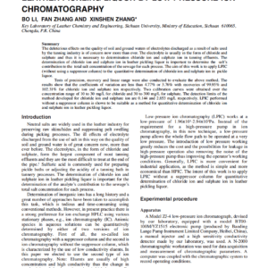 Determination Of Chloride And Sulphate Ions In Leather Pickling Liquor By Low-Pressure Ion Chromatography