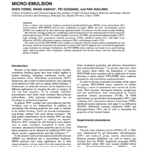 Leather Finishing: Preparation And Application Of Cationic Organosilicone/Polyurethane Micro-Emulsion