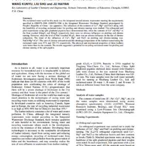 Recycling Of Reclaimed Tannery Wastewater For Use In Pickling And Chrome-Tanning