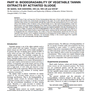 Evaluation Of Environmental Impact Of Typical Leather Chemicals. Part III: Biodegradability Of Vegetable Tannin Extracts By Activated Sludge