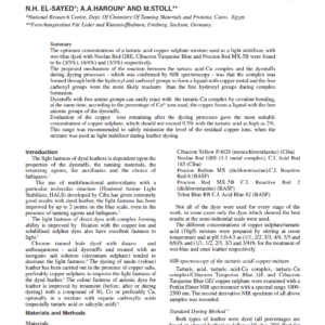 Investigation Of Tartaric Acid/Copper Sulphate Mixture As A Light Stabilizer In Leather Dyeing