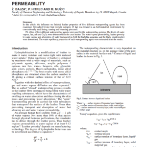 Influence Of Various Waterproofing Agents On Water And Water Vapour Absorption And Permeability