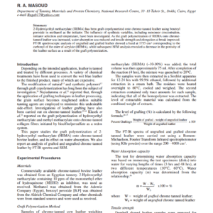 An Optimization Study Of The Graft Polymerization Of HEMA Onto Leather