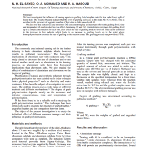 Effect Of Different Tanning Agents On The Degree Of Grafting Onto Hide