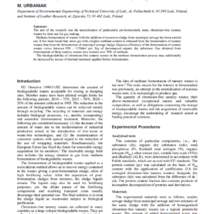 Gaseous Efficiency Of Methane Fermentation Of Chromium-Free Tannery Wastes