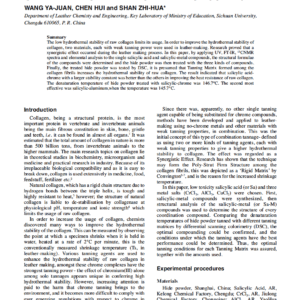 The Influence Of Salicylic-Metal Compounds On The Hydrothermal Stability Of Collagen