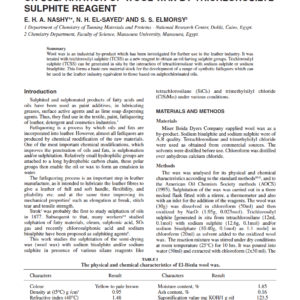Studies On Water Dispersible Products Based On Sulphitation Of Wool Wax By Trichlorosilyl Sulphite Reagent