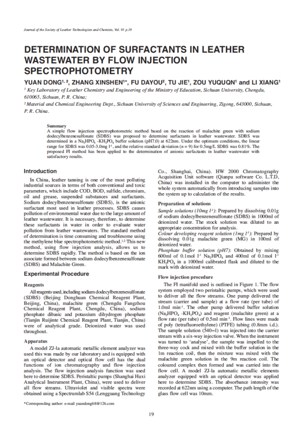 Leather Injection Determination Of Surfactants In Leather Wastewater By Flow Injection ...