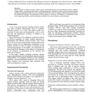 Influence Of Sweat On Hide And Leather