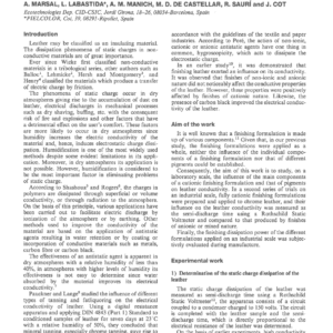 Influence Of Finishing Formulations On Static Charge Dissipation Of Leather