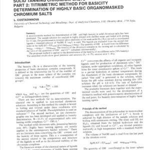 Cr2O3 And Basicity Determinations In Solid Tanning Chromium Salts Part 2: Titrimetric Method For Basicity Determination Of Highly Basic Organomasked Chromium Salts