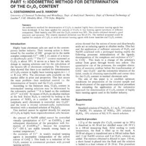 Cr203 And Basicity Determinations In Solid Tanning Chromium Salts Part 1: Iodometric Method For Determination Of The Cr203 Content