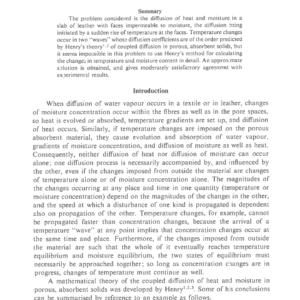The Simultaneous Diffusion Of Heat And Moisture In Leather: Part I