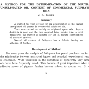 A Method For The Determination Of The Neutral Unsulphated Oil Content Of Commercial Sulphated Oils