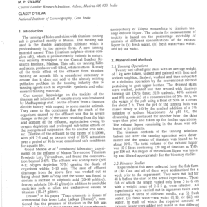 Short-Term Bio-Assay Studies on the Effect of Exhaust Liquors from Titanium Tannage on Aquatic Life