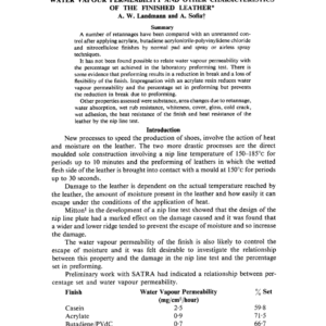 The Effect of Retannage and Nature of the Finish on Water Vapour Permeability and Other Characteristics of the Finished Leather