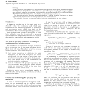 The Grouping of Operations According to Workplaces on the Production Line