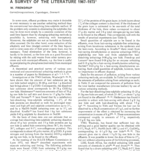 The Influence of Unhairing Methods Upon the Amount and Degree of Water Pollution from a Tannery: A Survey of the Literature 1967-1973