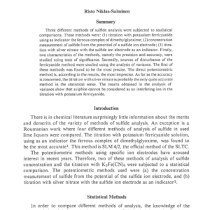 A Statistical Comparison Between Three Methods of Sulfide Analysis