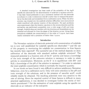 A Titrimetric Method for Sulphide Analysis with a Specific-Ion Electrode