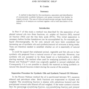 Analysis of Leather Oils Part II Characterisation and Analysis of Natural and Synthetic Oils