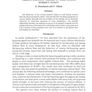 Determination of the Behaviour of Various Dyestuff Classes in Cold Dyeing Without Float