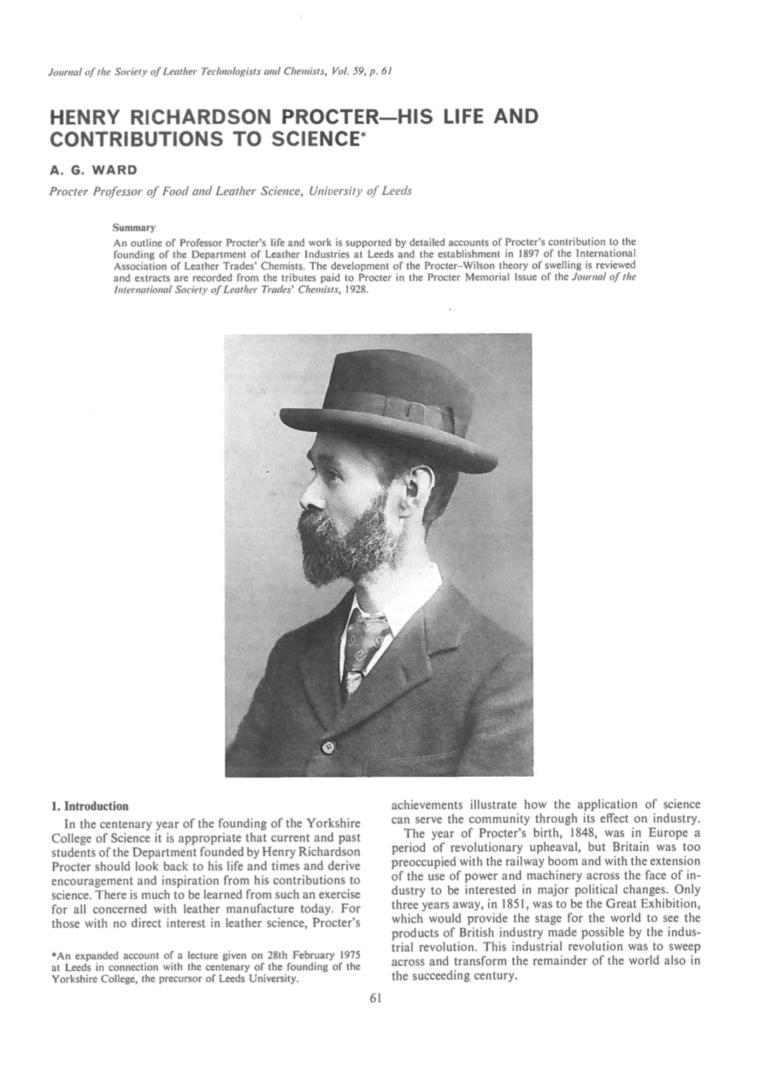 Henry Richardson Procter – His Life and Contributions to Science ...