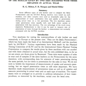 The Water Resistance Of Sole Leather: A Comparison Of The Results Given By Two Test Machines With Those Obtained In Actual Wear