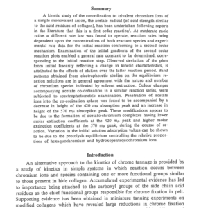 The Kinetics Of Chrome Tannage Part I.—Solvent Extraction, Electrophoretic And Spectrophotometric Studies Of The Co-Ordination Of Acetate Ions To Trivalent Chromium Ions
