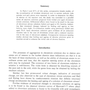 The Kinetics Of Chrome Tannage Part III. The Effect of Olation on the Co-ordination of Trivalent Chromium Ions to Acetate Ions, Hide Powder and Pelt Pieces
