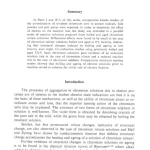 The Kinetics Of Chrome Tannage Part III. The Effect of Olation on the Co-ordination of Trivalent Chromium Ions to Acetate Ions, Hide Powder and Pelt Pieces